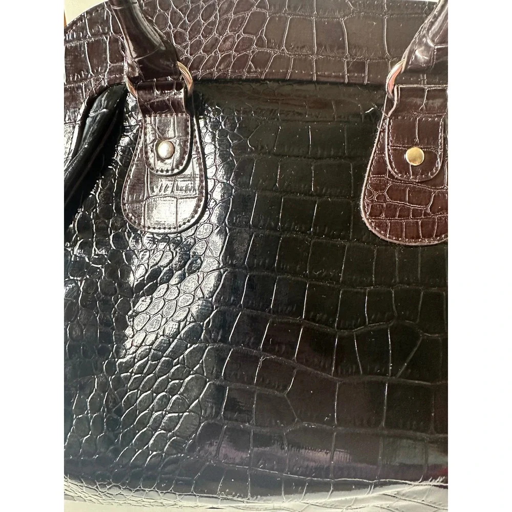 Icing Womens Faux Croc Embossed Satchel Handbag Black Burgundy Grey 34136-2 NWT